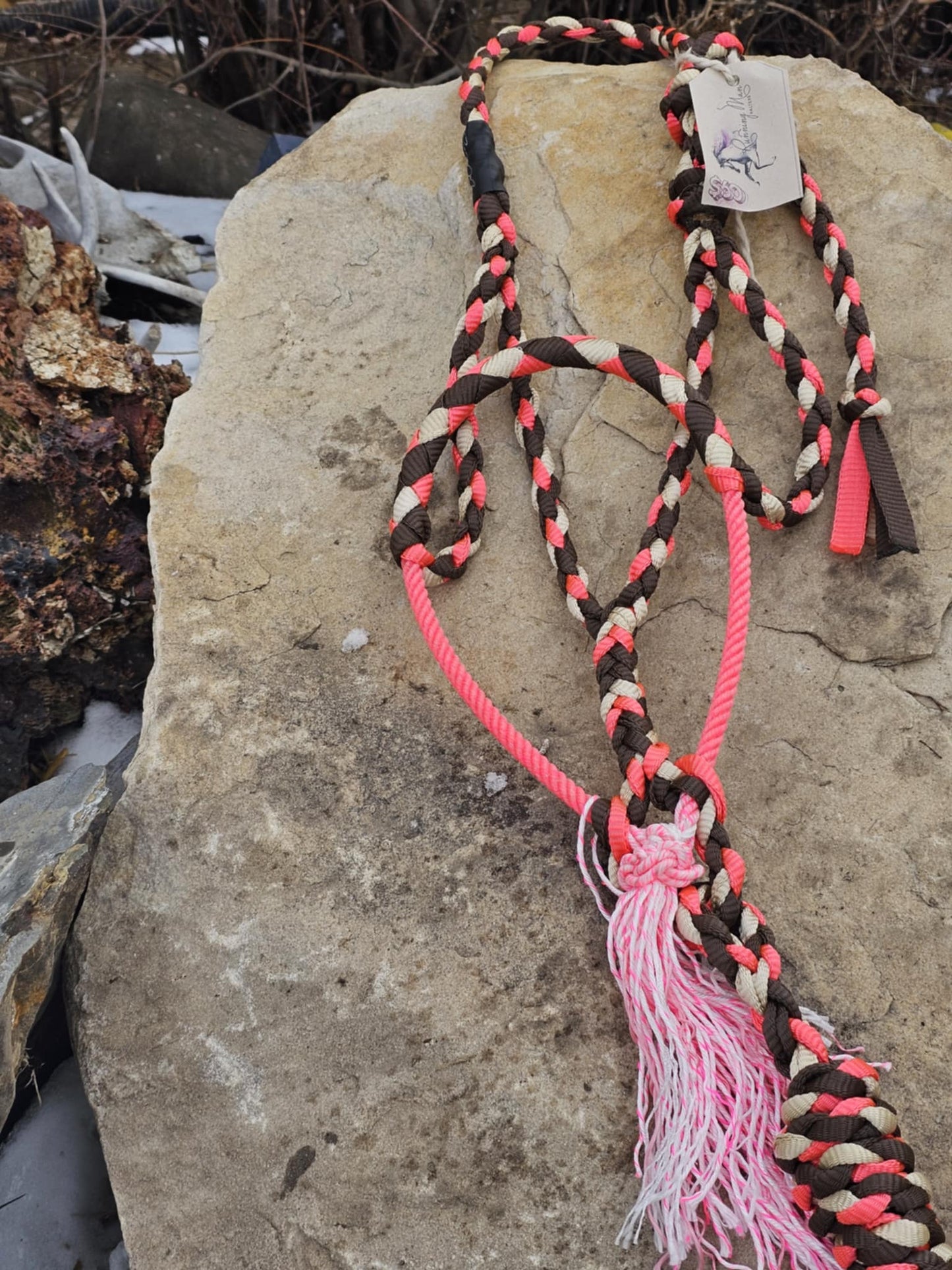 Hot Pink, Tan and Brown Mule Tape Halter